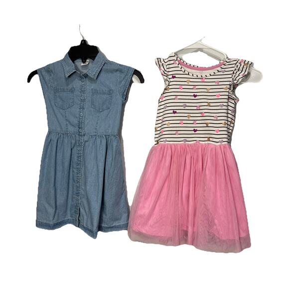 Girls Dresses Okie Dokie Chambray Denim Tiered & Isaac Mizrahi Tutu Heart Size 5 - Picture 1 of 11